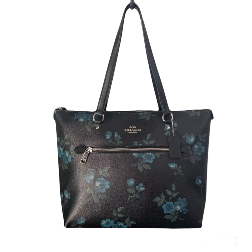 Coach Gallery Tote Black Blue Floral Tote Bag